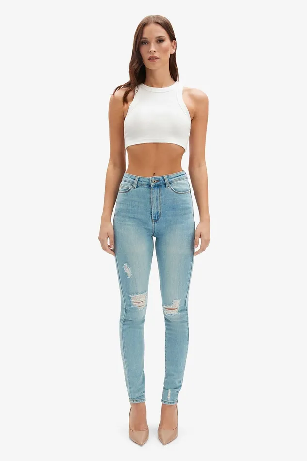 Women Skinny Jeans Bardot Khloe Super High Tall Jeans In Mid Blue Mid Blue
