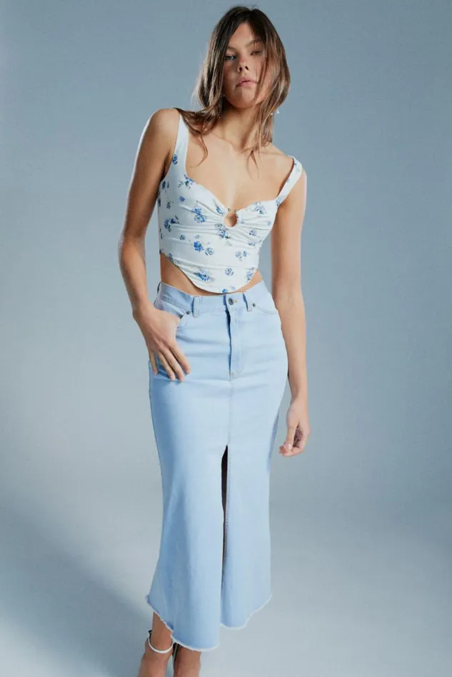 Women Skirts Bardot Lui Mid Rise Denim Maxi Skirt In Light Denim Light Denim Women Skirts Bardot Lui Mid Rise Denim Maxi Skirt In Light Denim Light Denim