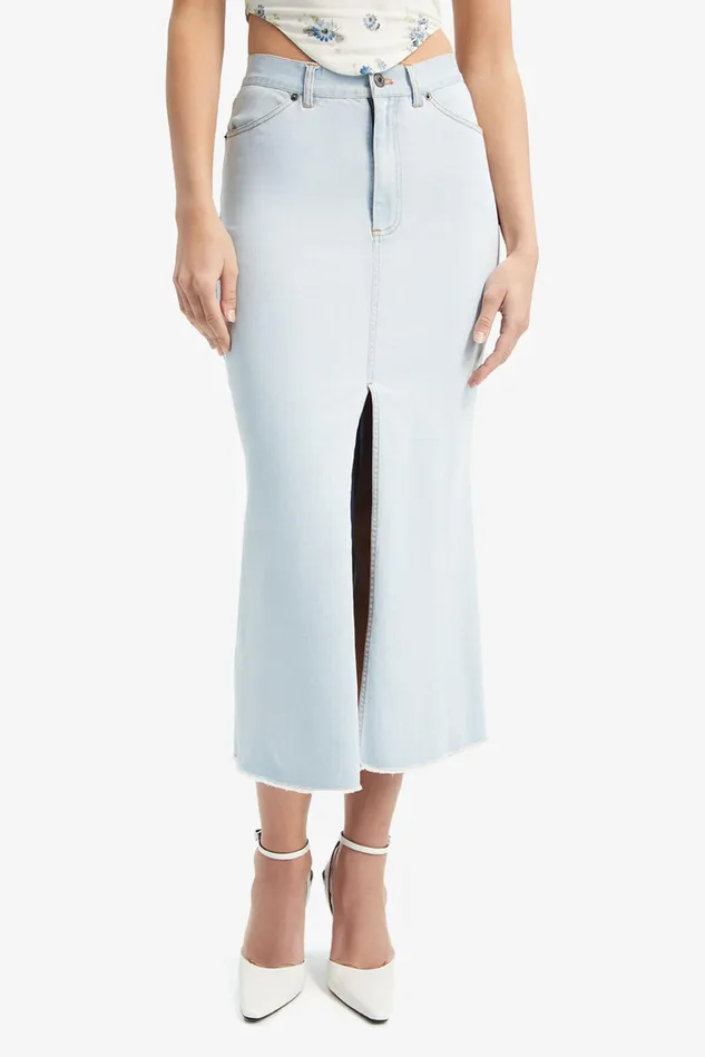 Women Skirts Bardot Lui Mid Rise Denim Maxi Skirt In Light Denim Light Denim Women Skirts Bardot Lui Mid Rise Denim Maxi Skirt In Light Denim Light Denim