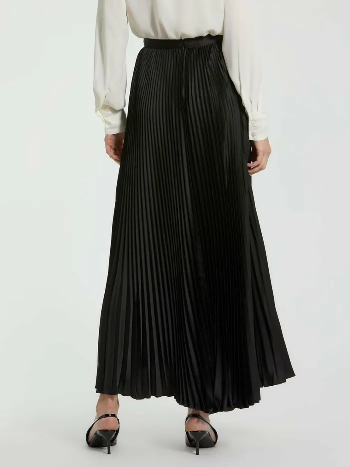 Women Skirts Mac Duggal Black Ankle Length Satin Pleated Skirt Black