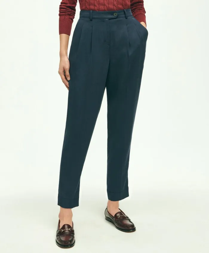Women Slim PleatFront Cropped Pants Navy Brooks Brothers Pants and Skirts