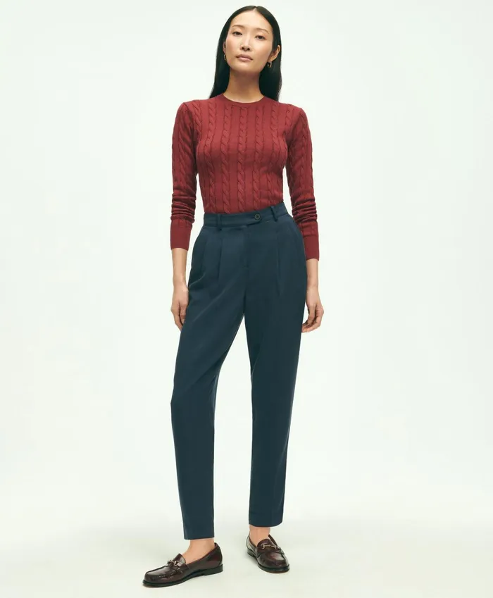 Women Slim PleatFront Cropped Pants Navy Brooks Brothers Pants and Skirts