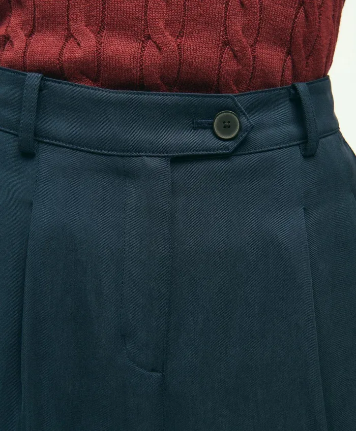 Women Slim PleatFront Cropped Pants Navy Brooks Brothers Pants and Skirts