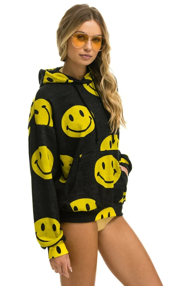 Women SMILEY REPEAT RELAXED PULLOVER HOODIE 8211 BLACK Aviator Nation Hoodies Women SMILEY REPEAT RELAXED PULLOVER HOODIE 8211 BLACK Aviator Nation Hoodies