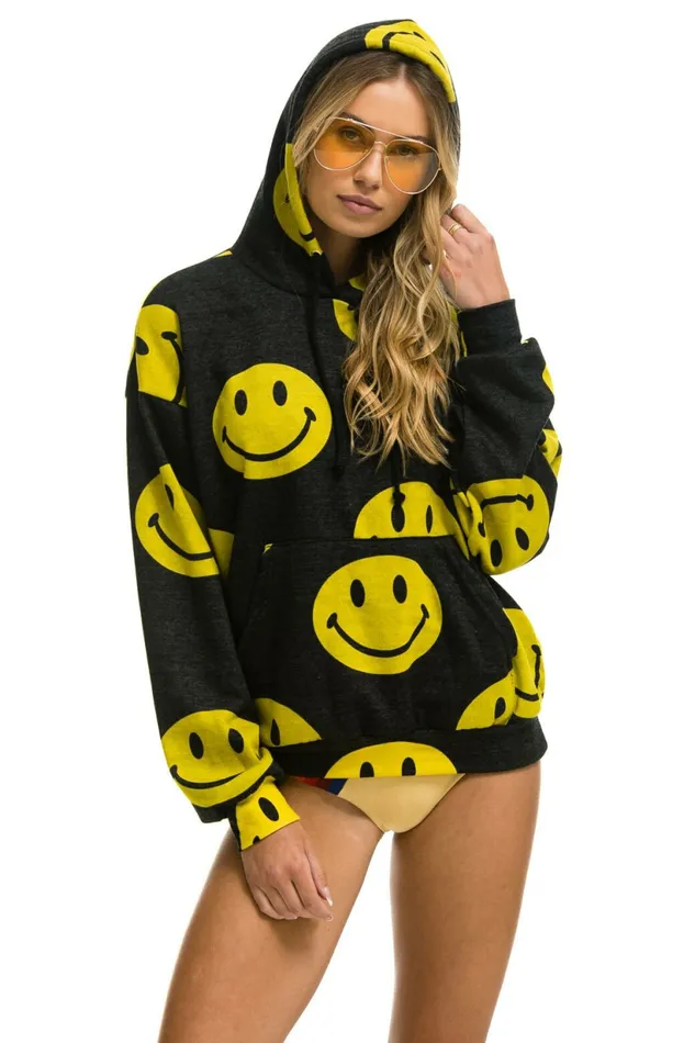Women SMILEY REPEAT RELAXED PULLOVER HOODIE 8211 BLACK Aviator Nation Hoodies Women SMILEY REPEAT RELAXED PULLOVER HOODIE 8211 BLACK Aviator Nation Hoodies