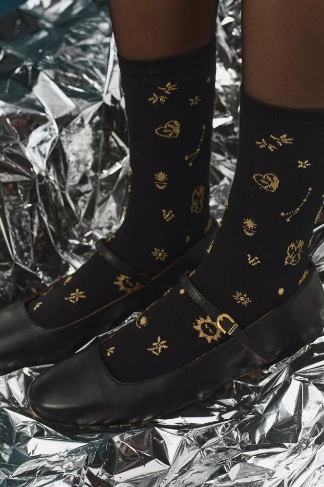 Women Socks Waluna Noir Chaussettes Coton Noires Des Petits Hauts Shoes and Socks