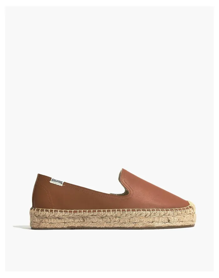 Women Soludos Platform Smoking Slippers Tan Madewell Flats