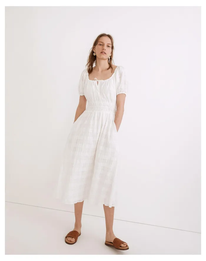 Women Sophia Midi Dress In Seersucker Check Lighthouse Madewell Dresses