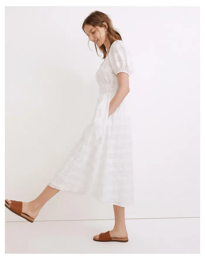 Women Sophia Midi Dress In Seersucker Check Lighthouse Madewell Dresses Women Sophia Midi Dress In Seersucker Check Lighthouse Madewell Dresses
