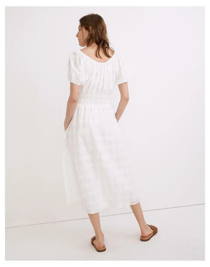 Women Sophia Midi Dress In Seersucker Check Lighthouse Madewell Dresses Women Sophia Midi Dress In Seersucker Check Lighthouse Madewell Dresses