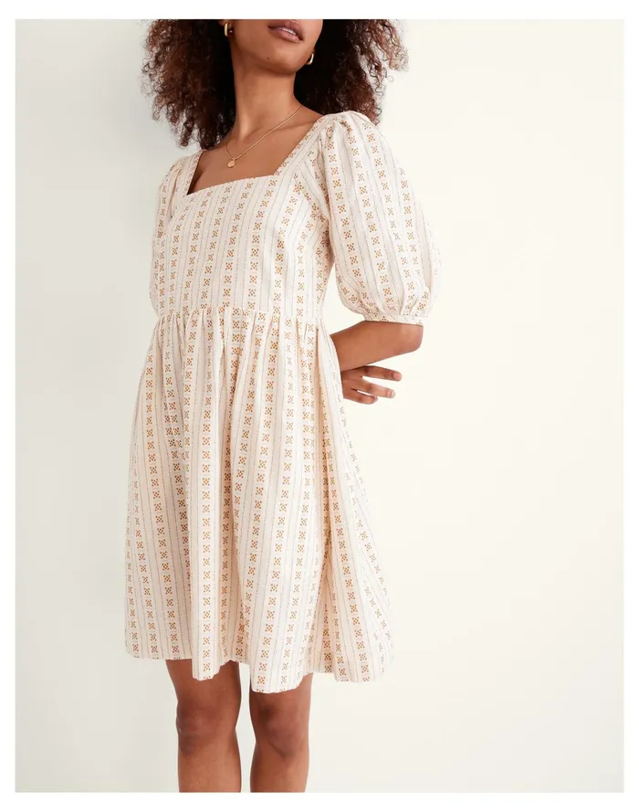 Women Square Neck Puff Sleeve Dress In Jacquard Stripe Antique Gold Madewell Dresses Women Square Neck Puff Sleeve Dress In Jacquard Stripe Antique Gold Madewell Dresses