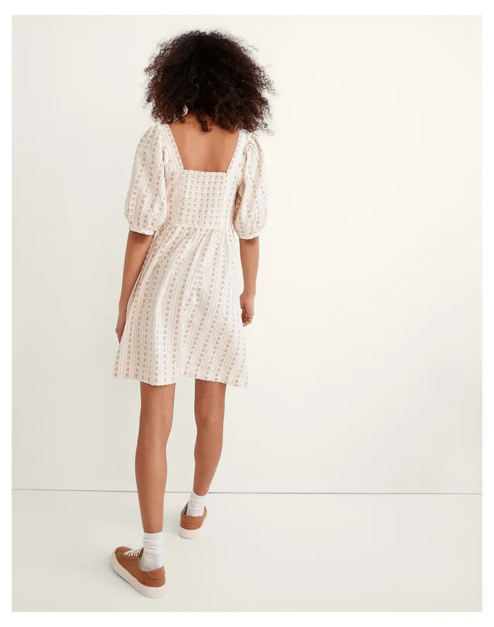 Women Square Neck Puff Sleeve Dress In Jacquard Stripe Antique Gold Madewell Dresses Women Square Neck Puff Sleeve Dress In Jacquard Stripe Antique Gold Madewell Dresses