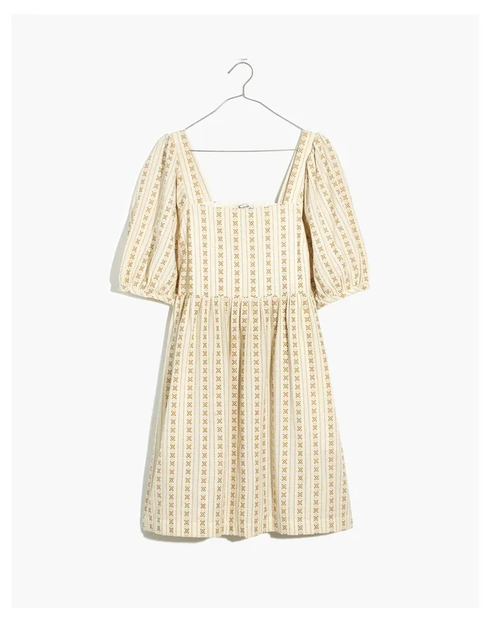 Women Square Neck Puff Sleeve Dress In Jacquard Stripe Antique Gold Madewell Dresses Women Square Neck Puff Sleeve Dress In Jacquard Stripe Antique Gold Madewell Dresses