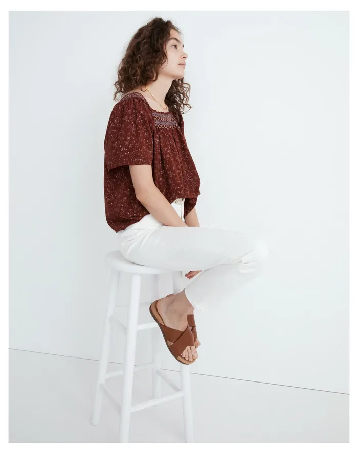 Women Square Neck Smocked Top In Dotted Vines Rusted Burgundy Madewell Tops and Shirts Women Square Neck Smocked Top In Dotted Vines Rusted Burgundy Madewell Tops and Shirts