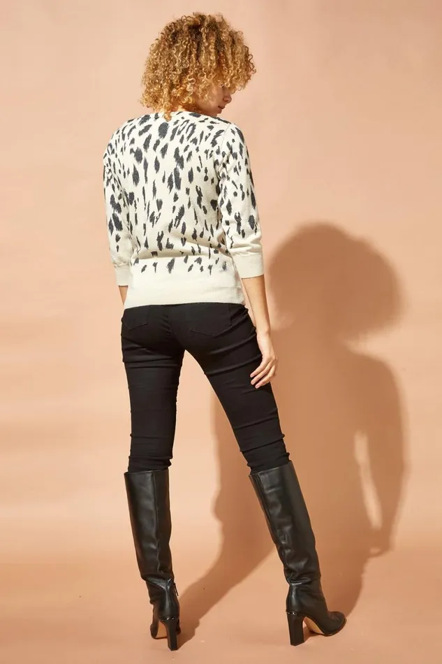 Women Stone Animal Print Metallic Shimmer Jumper Roman Knitwear