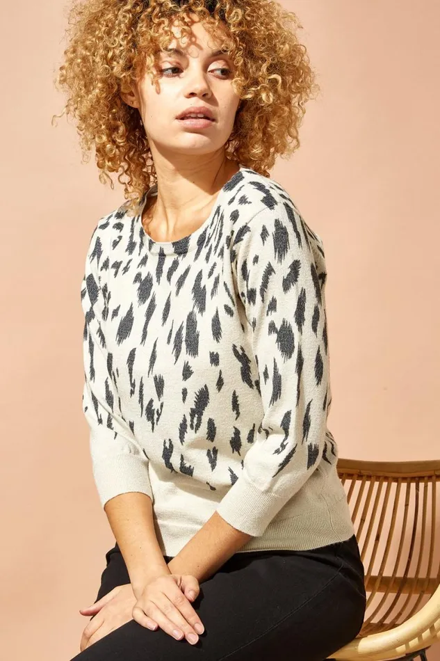 Women Stone Animal Print Metallic Shimmer Jumper Roman Knitwear