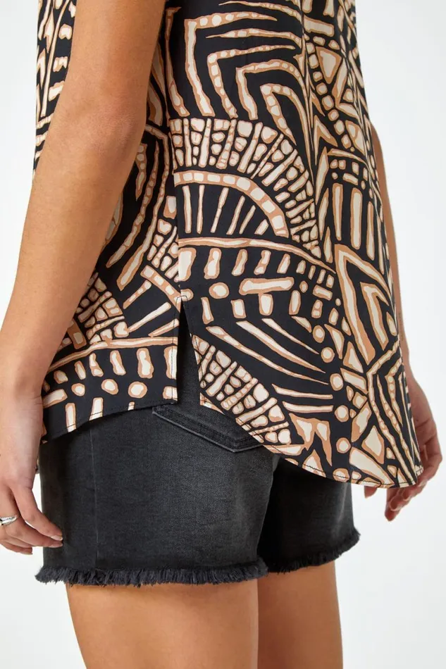 Women Stone Sleeveless Tile Print Vest Top Roman Tops