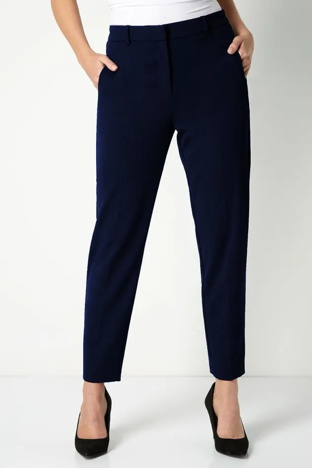 Women Straight Leg Stretch Cropped Trousers Roman Trousers