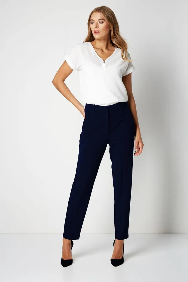 Women Straight Leg Stretch Cropped Trousers Roman Trousers