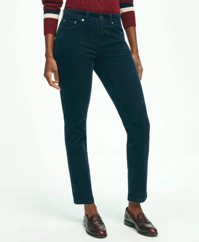 Women Stretch Cotton Corduroy 5Pocket Pants Navy Brooks Brothers Pants and Skirts