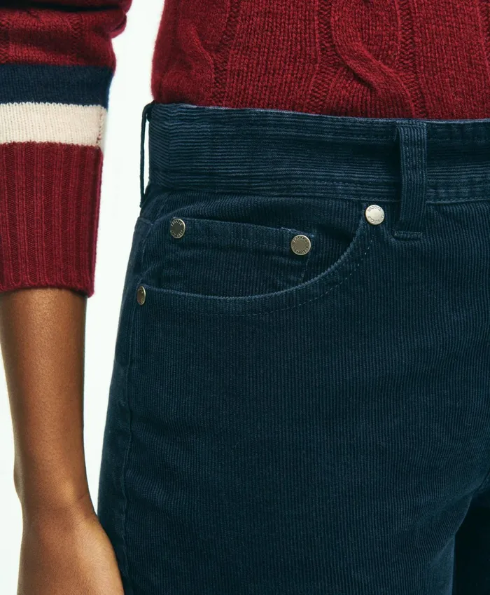 Women Stretch Cotton Corduroy 5Pocket Pants Navy Brooks Brothers Pants and Skirts