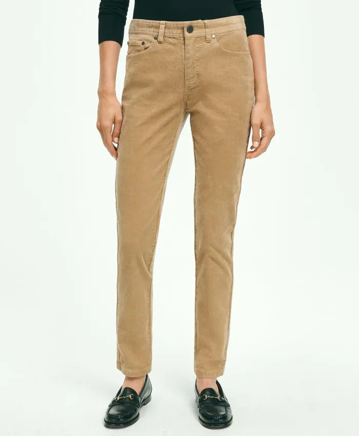 Women Stretch Cotton Corduroy 5Pocket Pants Taupe Brooks Brothers Pants and Skirts