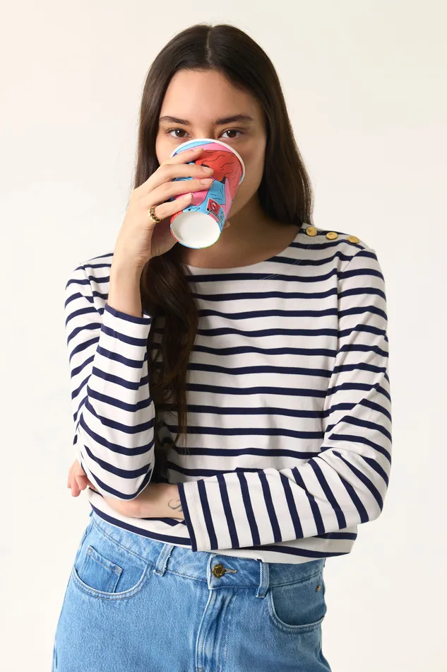Women Striped Jumper Filipette EcruMarine Marinire Coton cru Et Bleu Des Petits Hauts TShirts and Sweatshirts