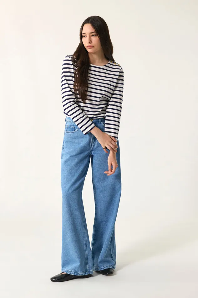 Women Striped Jumper Filipette EcruMarine Marinire Coton cru Et Bleu Des Petits Hauts TShirts and Sweatshirts