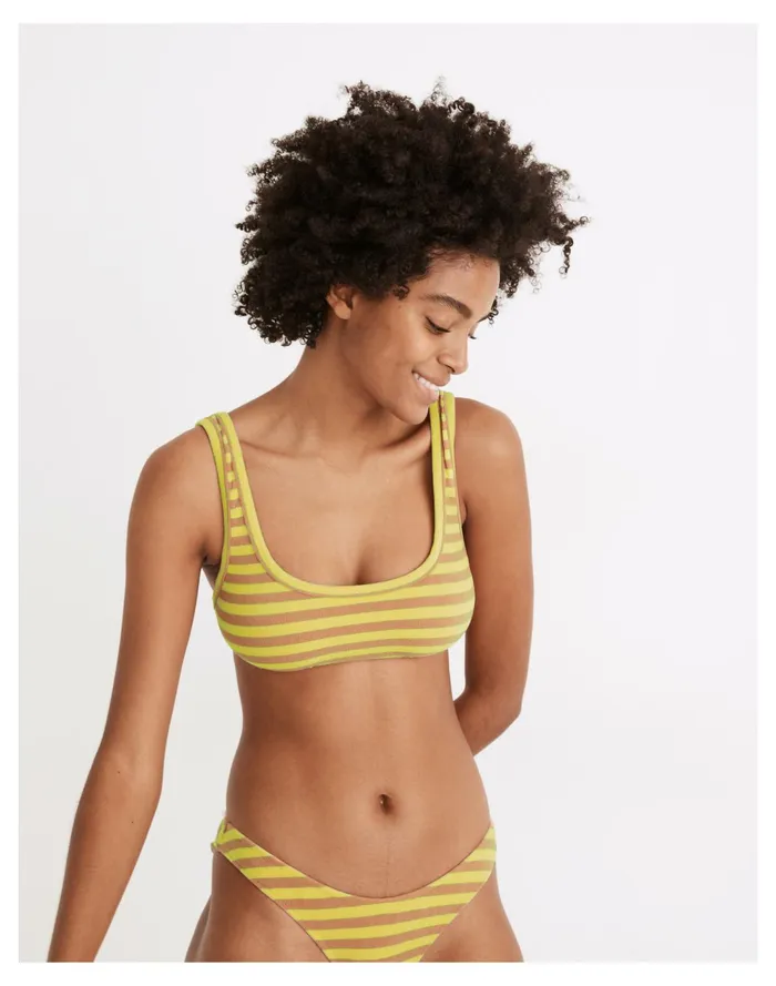 Women Striped Terry Pullover Bikini Top Citron Umbrella Stripe Madewell Swim