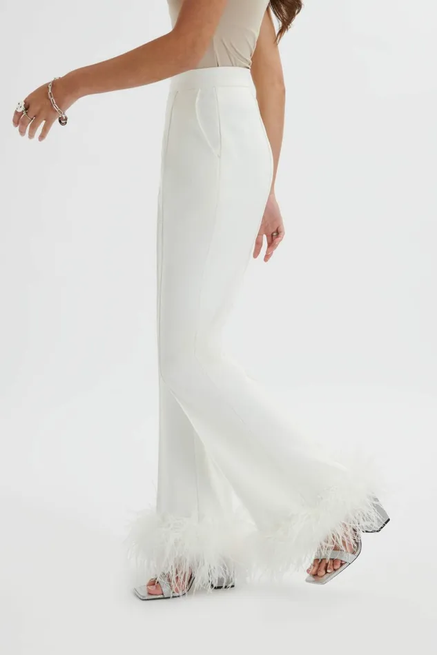Women Suiting Lavish Alice NAHLA Fit and Flare Trouser With Feather Hem In White White