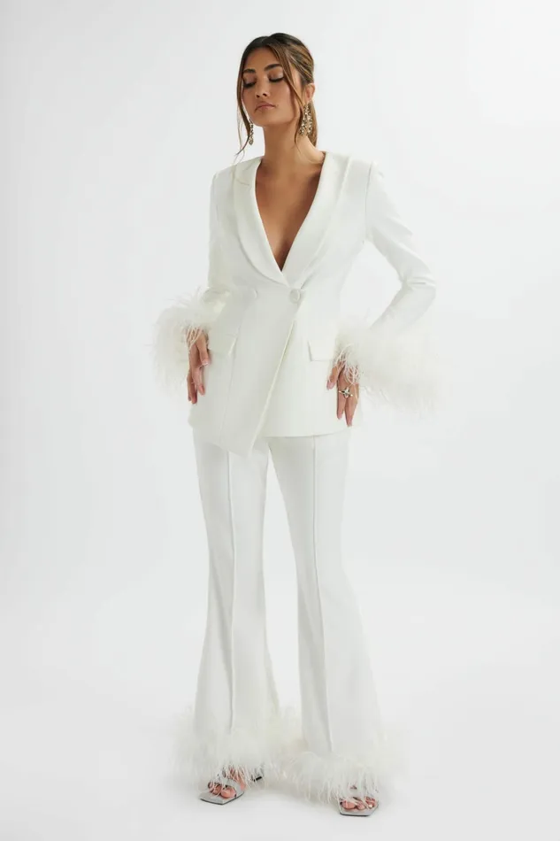 Women Suiting Lavish Alice NAHLA Fit and Flare Trouser With Feather Hem In White White