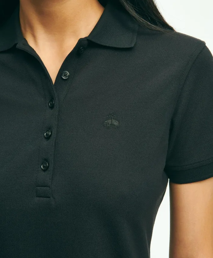 Women Supima Cotton Stretch Pique Polo Shirt Black Brooks Brothers Blouses and Shirts