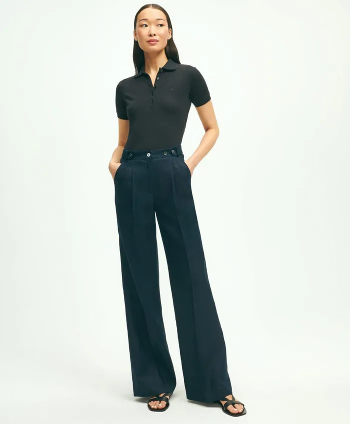 Women Supima Cotton Stretch Pique Polo Shirt Black Brooks Brothers Blouses and Shirts