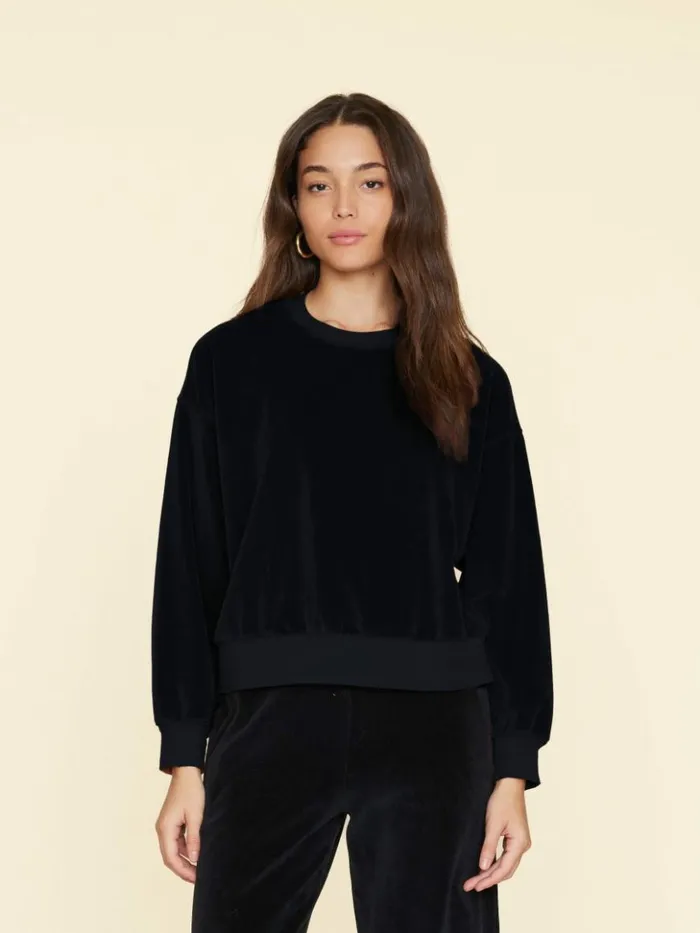 Women Sweats and Tees Xirena Black Huxley Velour Sweatshirt