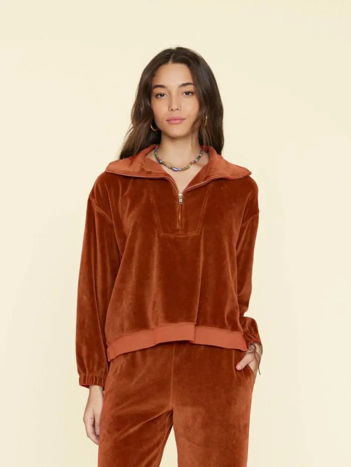 Women Sweats and Tees Xirena Brown Sugar Oliver Velour Sweatshirt