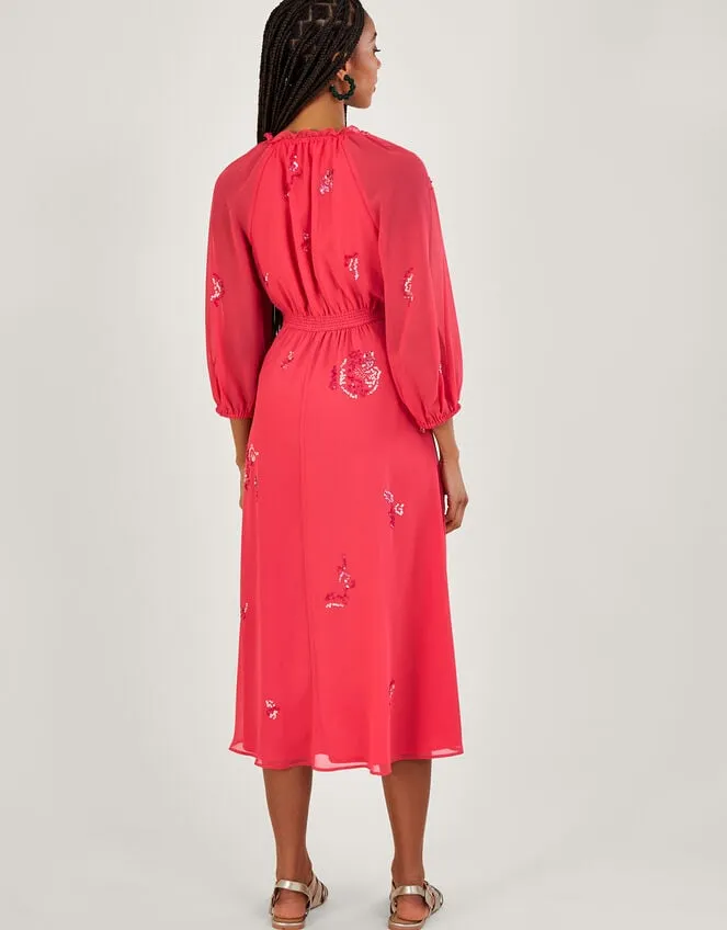 Women Tammy Embellished Wrap Midi Dress In Recycled Polyester Orange Monsoon Occasionwear