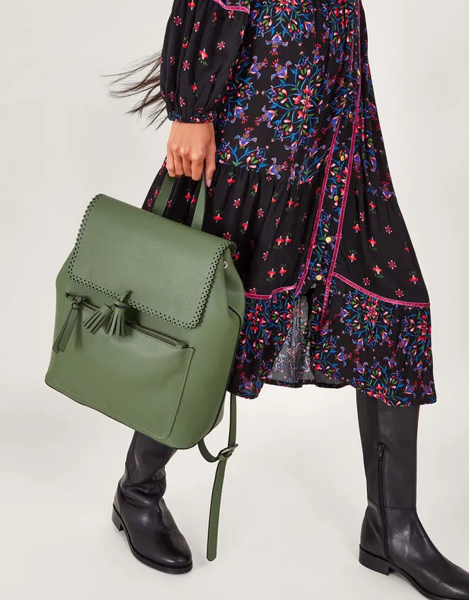 Women Tassel Backpack Green Monsoon Bags and Purses