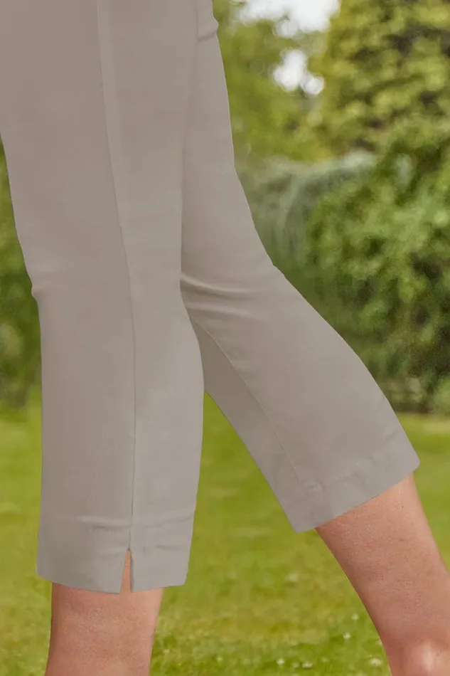 Women Taupe Elastic Waist Stretch Cropped Trousers Roman Coords