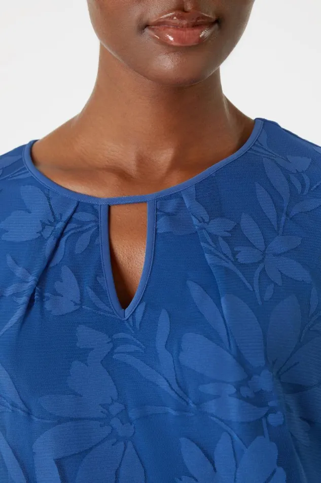 Women Textured Floral Print Blouson Stretch Top Roman Tops