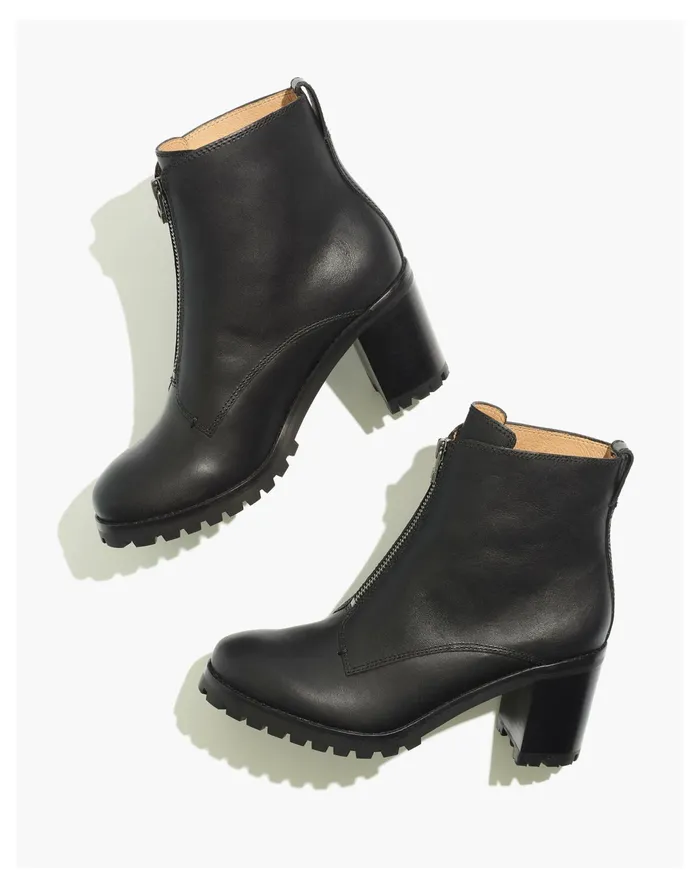 Women The Alyce Zip Front Lugsole Boot True Black Madewell Boots