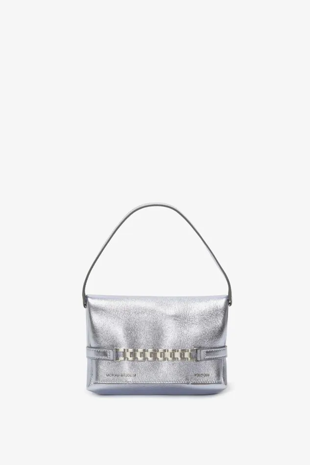 Women The Chain Pouch Victoria Beckham Mini Chain Pouch In Metallic Sky Leather