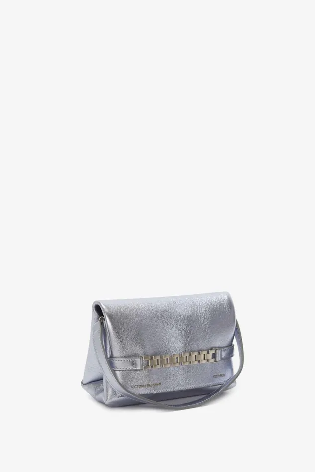 Women The Chain Pouch Victoria Beckham Mini Chain Pouch In Metallic Sky Leather