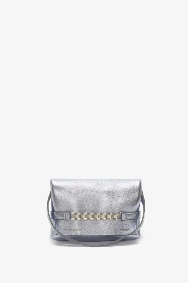 Women The Chain Pouch Victoria Beckham Mini Chain Pouch In Metallic Sky Leather