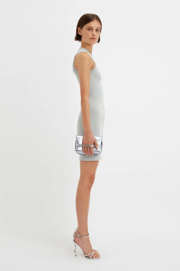 Women The Chain Pouch Victoria Beckham Mini Chain Pouch In Metallic Sky Leather