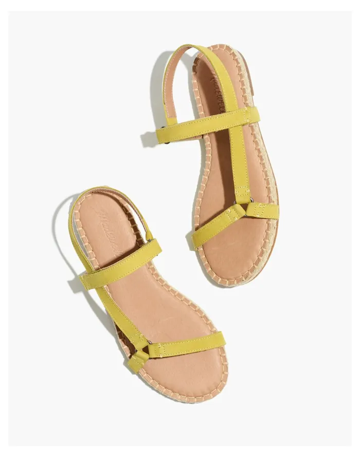 Women The Hallie Espadrille Sandal In Nubuck Leather Gilded Chartreuse Madewell Sandals