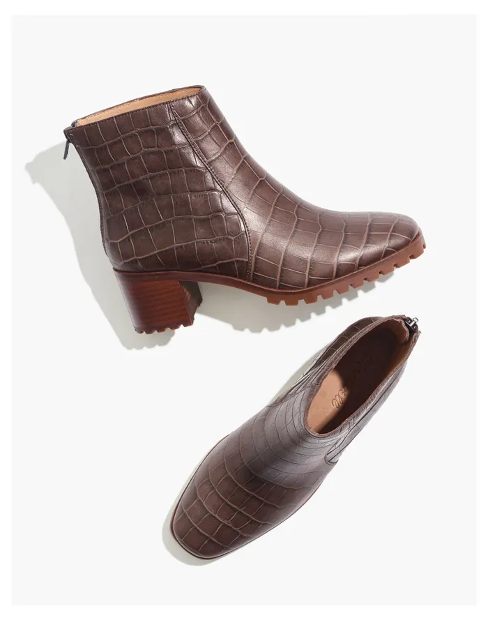 Women The Katie Lugsole Boot In Croc Embossed Leather Dark Coffee Madewell Boots