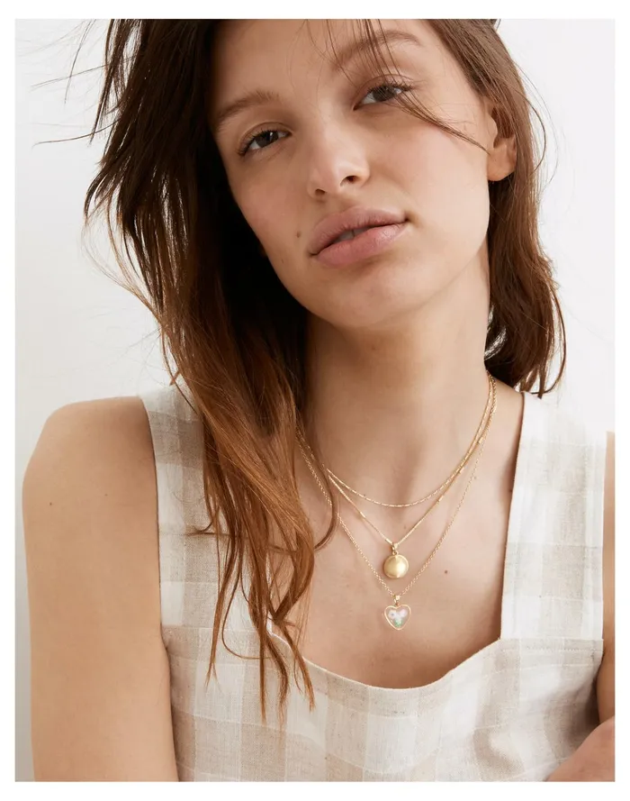 Women Three Piece Floral Heart Necklace Set Vintage Gold Madewell Necklaces Women Three Piece Floral Heart Necklace Set Vintage Gold Madewell Necklaces