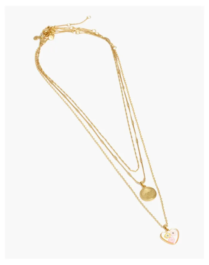 Women Three Piece Floral Heart Necklace Set Vintage Gold Madewell Necklaces Women Three Piece Floral Heart Necklace Set Vintage Gold Madewell Necklaces