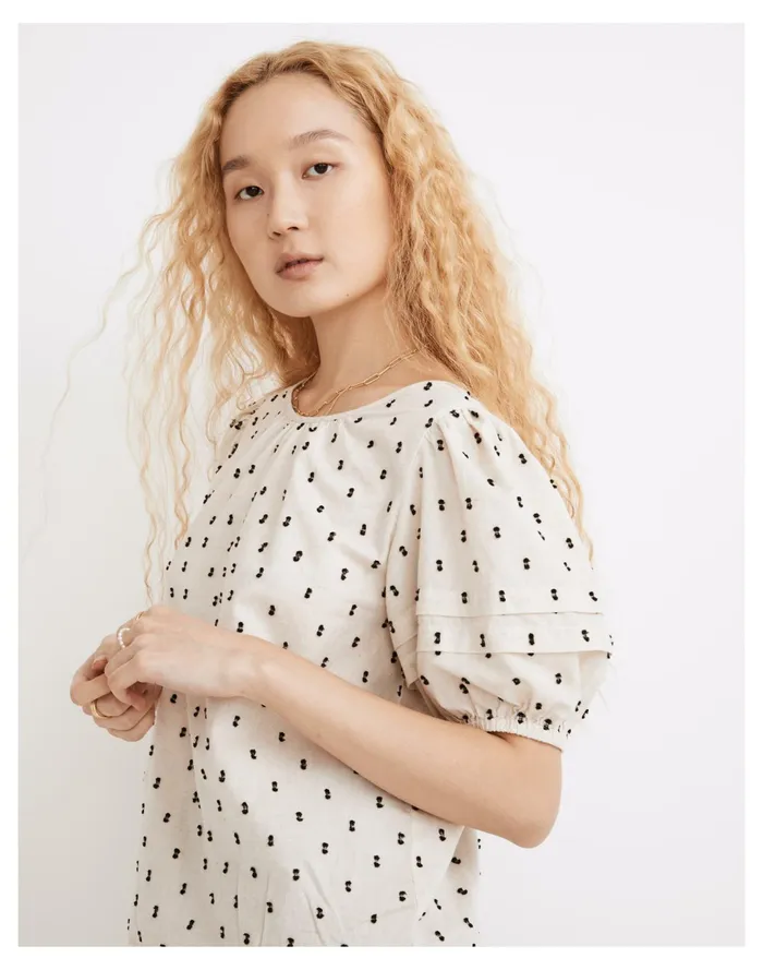 Women Tie Back Puff Sleeve Top In Clip Dot Black Cotton Clip Madewell Tops and Shirts Women Tie Back Puff Sleeve Top In Clip Dot Black Cotton Clip Madewell Tops and Shirts