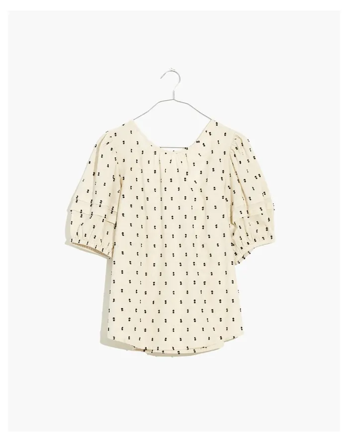 Women Tie Back Puff Sleeve Top In Clip Dot Black Cotton Clip Madewell Tops and Shirts Women Tie Back Puff Sleeve Top In Clip Dot Black Cotton Clip Madewell Tops and Shirts